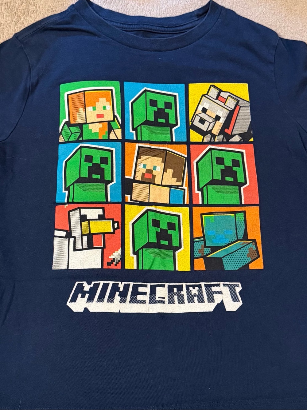 Old Navy Navy Blue Minecraft Pixel Character Tee